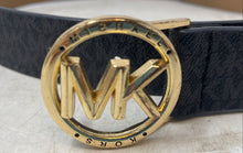 Load image into Gallery viewer, Michael Kors Womens Dark Gray Monogram Faux Leather MK Buckle Waist Belt Size L