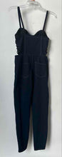 Load image into Gallery viewer, Material Girl Womens Blue Denim Sweetheart Neck One-Piece Jumpsuit Size Large