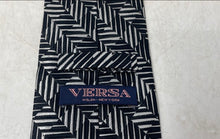 Load image into Gallery viewer, Versa Mens Black And White Printed Adjustable Keeper Loop Pointed Tie