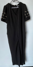 Load image into Gallery viewer, Karl Lagerfeld Womens Black Embellished Puff Sleeve V-Neck One-Piece Jumpsuit 14