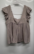 Load image into Gallery viewer, Zara Womens Gray Square Neck Ruffle Button Front Cropped Blouse Top Size Medium
