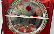 Load image into Gallery viewer, Set Of 9 Pcs Silver Tone Collectible Pooja Thali Meenakari With Red Velvet Box