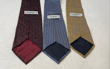 Load image into Gallery viewer, Set Of 3 Conti Mens Yellow Wine Red And Blue And Gray Printed Silk Pointed Ties