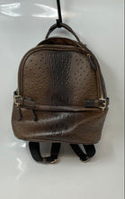 Load image into Gallery viewer, Womens Brown Croc-Embossed And Ostrich Leather Bottom Studs Designer Backpack