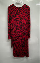 Load image into Gallery viewer, DKNY Womens Red Black Leopard Print Knot Front Long Sleeve Sheath Dress Size L