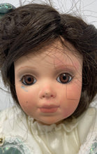 Load image into Gallery viewer, Vintage Brown Hair Ceramic Play Doll In Removable Outfit With Display Stand