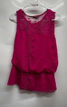 Load image into Gallery viewer, Adrianna Papell Womens Fuchsia Sleeveless Lace Trim Peplum Blouse Top Size Small