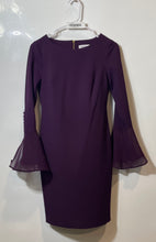 Load image into Gallery viewer, Calvin Klein Womens Purple Chiffon Long Bell Sleeve Back-Zip Sheath Dress Sz 4P