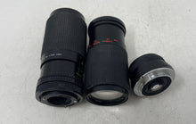 Load image into Gallery viewer, Lot Of 3 Pieces Assorted Black Auto Focus Mixed Variety Camera Lenses Not Tested
