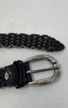 Load image into Gallery viewer, Nanni Womens Black Silver-Tone Leather Ball Chain Bead Buckle Braided Belt