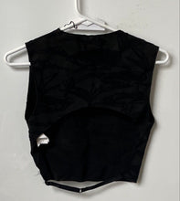 Load image into Gallery viewer, Zara Womens Black Leaf Print Sleeveless Adjustable Back Strap Cropped Top Size L