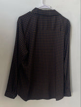 Load image into Gallery viewer, Ann Taylor Womens Brown & Navy-Blue Check Print Button-Up Shirt Size XL
