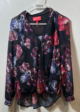 Load image into Gallery viewer, Jennifer Lopez Womens Black Floral Surplice Long Sleeve Cross Body Top Size M