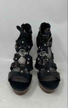 Load image into Gallery viewer, G By Guess Womens Dodge Black Open Toe Cork Wedge Strappy Heels Size 8.5M