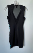 Load image into Gallery viewer, Forever 21 Womens Aqua Blue Black Sequin Sleeveless V-Neck Bodycon Dress Size S