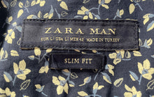 Load image into Gallery viewer, Zara Man Mens Blue Floral Print Cotton Long Sleeve Slim-Fit Button-Up Shirt Sz L