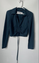 Load image into Gallery viewer, Zara Womens Green Long Sleeve Spread Collar Tie Front Cropped Blouse Top Size S