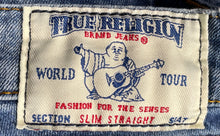Load image into Gallery viewer, True Religion Womens Blue Denim Distressed Slim Fit Straight Leg Jeans Size 26