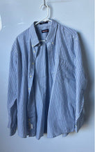 Load image into Gallery viewer, Fusano Mens Blue Striped Fine Cotton Long Sleeve Collared Dress Shirt Size XL