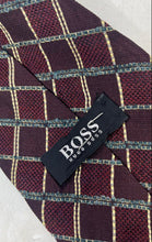 Load image into Gallery viewer, Hugo Boss Mens Dark Red Geometric Print Adjustable Long Formal Designer Tie