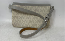 Load image into Gallery viewer, Michael Kors Womens Beige Gray Monogram Leather Trim Zipper Fanny Pack Belt Bag