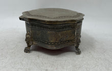 Load image into Gallery viewer, Silver-Tone Engraved British Royal Coat Of Arms Lion Paw Footed Oval Jewelry Box