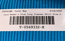 Load image into Gallery viewer, Zara Womens Blue Ribbed Cross Knot Long Sleeve Cropped Blouse Top Size Small