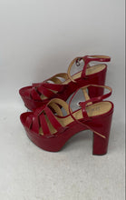 Load image into Gallery viewer, Idoré Womens Red Peep Toe Adjustable Strap Platform Heels Size EUR 39