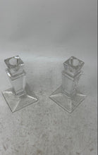 Load image into Gallery viewer, Set Of 2 Pieces Shannon Clear Irish Crystal Square Base Candle Holder With Box