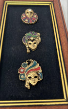 Load image into Gallery viewer, Vintage 3 Mask Brooch Pins Mounted Display Collectible Picture Frame