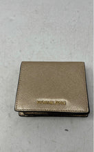 Load image into Gallery viewer, Michael Kors Womens Gold Saffiano Leather Card Holder Mini Bifold Wallet