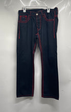 Load image into Gallery viewer, RNT23 Mens Blue Red Stitching Denim Pockets Straight Leg Jeans Size 34