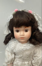 Load image into Gallery viewer, Vintage Black Hair Brown Eyes Collectible Porcelain Girl Doll 15" Tall