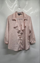 Load image into Gallery viewer, Karl Lagerfeld Womens Pink Black Polka Dot Long Sleeve Ruffle Blouse Top Size L