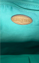 Load image into Gallery viewer, Fossil Womens Blue Brown Striped Adjustable Strap Flap Over Lined Backpack
