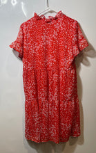 Load image into Gallery viewer, DKNY Womens Red Floral Short Flutter Sleeve V-Neck Fit & Flare Dress Size 8