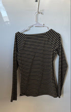 Load image into Gallery viewer, Lauren Ralph Lauren Womens Gold Black Striped Long Sleeve Blouse Top Size Medium