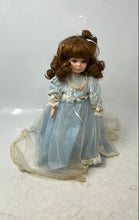 Load image into Gallery viewer, Special Collector's 33220 Blue Dress Porcelain Curly Hair Lace Gown Doll