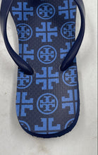 Load image into Gallery viewer, Authentic Tory Burch Womens Blue Monogram Slip-On Flip Flop Sandals Size 8
