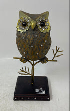 Load image into Gallery viewer, Ross Brown Embellished Owl Standing On Branch Decorative Tabletop Sculpture