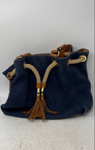 Load image into Gallery viewer, Michael Kors Womens Marina Dark Blue Brown Rope Drawstring Tassel Tote Bag