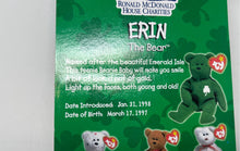 Load image into Gallery viewer, Ty McDonald's Teenie Beanie Baby Mini Erin The Bear Plush Toy Factory Sealed
