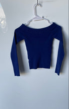 Load image into Gallery viewer, Express Womens Blue Ribbed Long Sleeve Off The Shoulder Pullover Sweater Size S