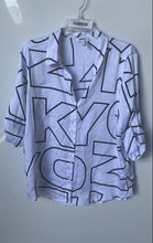 Load image into Gallery viewer, DKNY Womens White Printed 3/4 Sleeve Collared Button-Up Shirt Size Large
