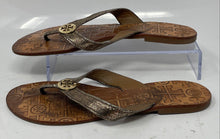 Load image into Gallery viewer, Authentic Tory Burch Womens Thora Brown Gold Flip Flop Sandals Size 7M Damaged