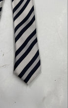 Load image into Gallery viewer, Gianni Viera Mens White Silver-Tone Striped Silk Keeper Loop Pointed Tie