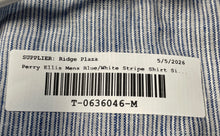 Load image into Gallery viewer, Perry Ellis Mens Blue White Striped Long Roll Tab Sleeve Button-Up Shirt Size L
