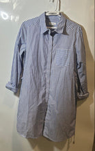 Load image into Gallery viewer, Calvin Klein Womens White Blue Striped Long Sleeve Belted Waist Shirt Dress Sz 8