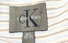 Load image into Gallery viewer, Calvin Klein Mens White Beige Striped Cotton Long Sleeve Dress Shirt Size 16 1/2