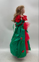 Load image into Gallery viewer, Blonde Hair Green Eyes Standing Porcelain Doll Collection In Green Red Dress